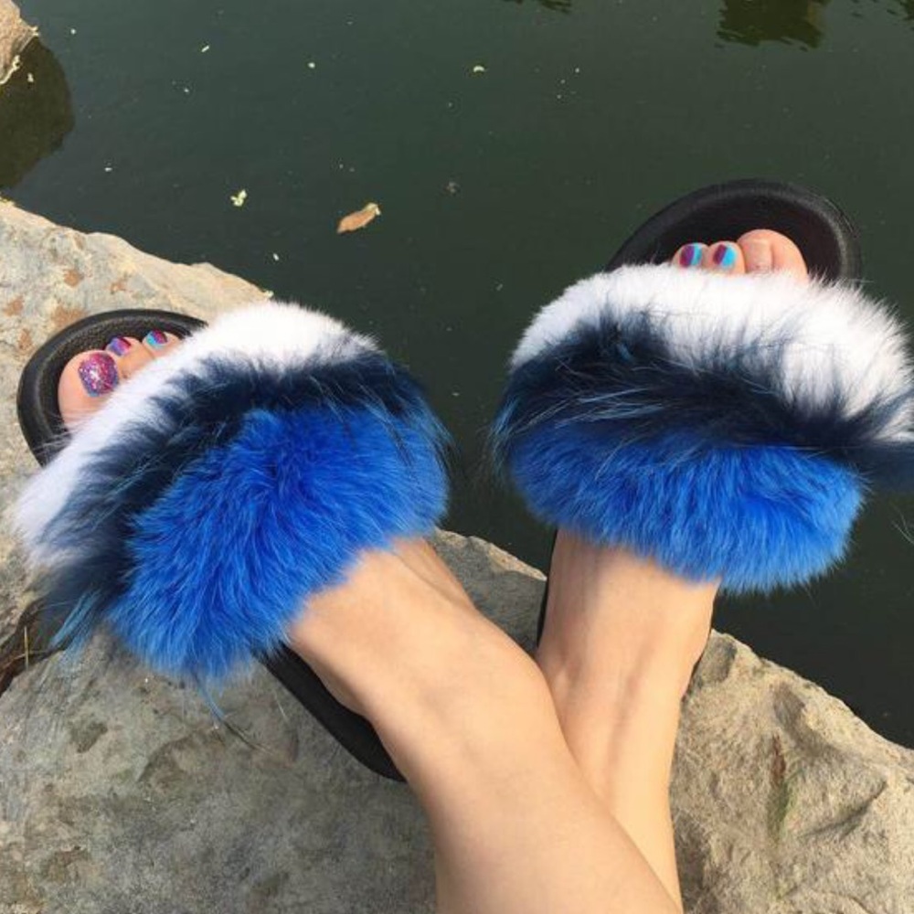 Fox Fur Slide Sandals